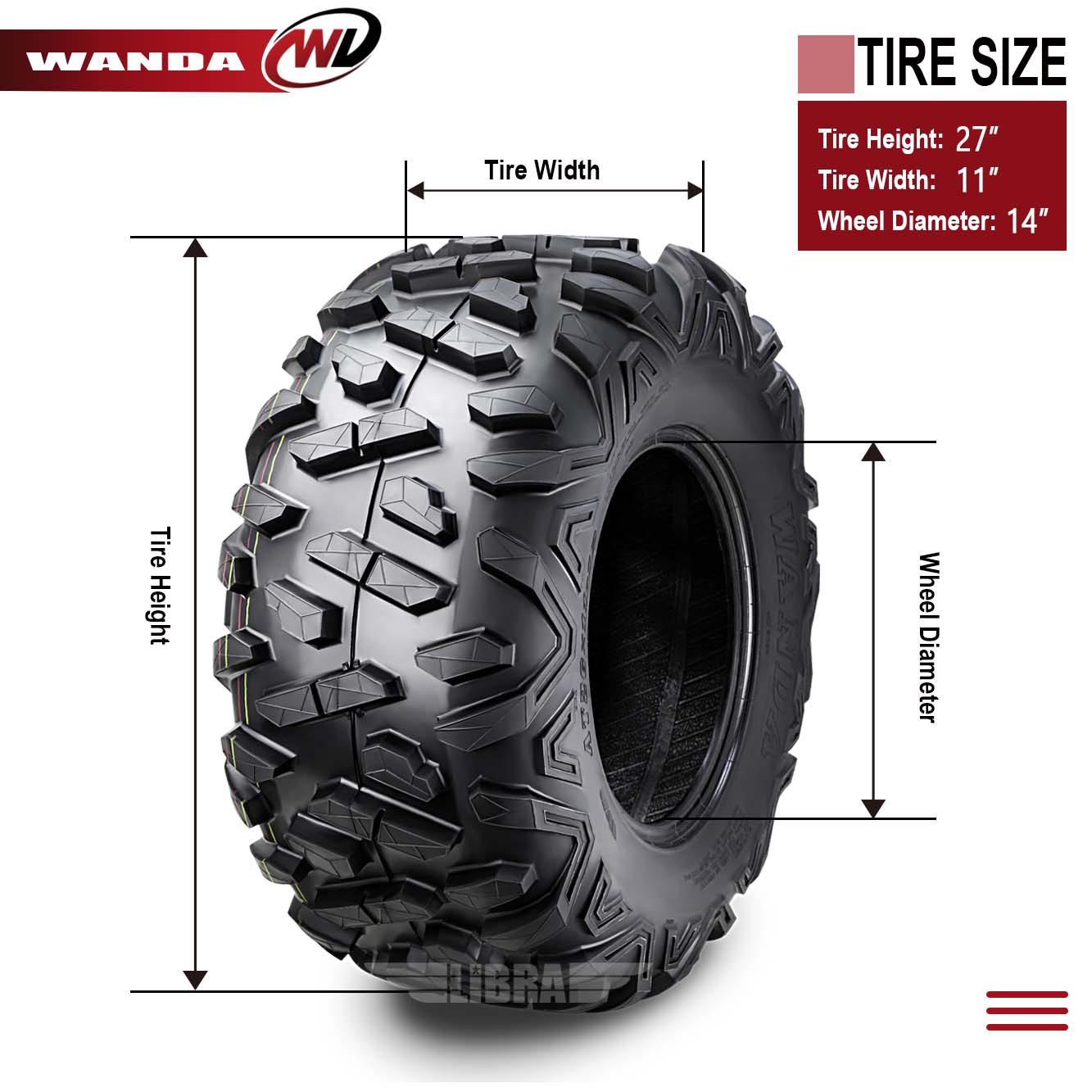 One New WANDA ATV UTV Tire 27x11R14 27x11x14 Radial 6PR 10182 Big